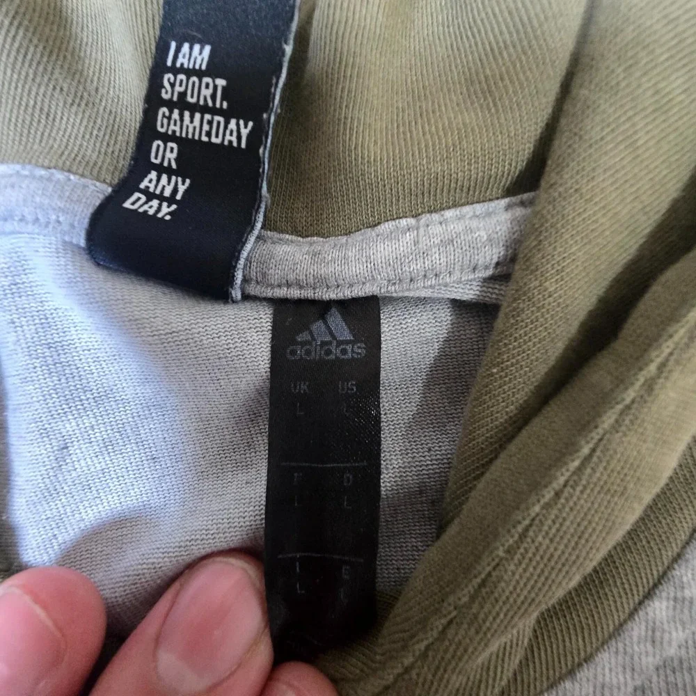 Adidas Hoodie Men Large Gray Olive Long Sleeve 3 Stripes Casual Classic Pullover